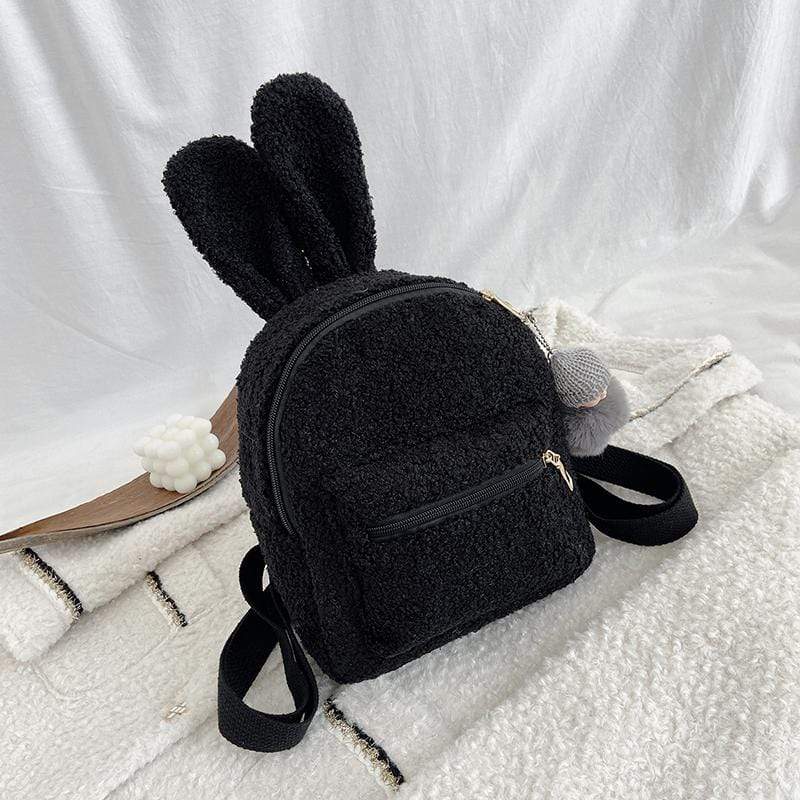 White Tanuki 黑色 Fluffy Bunny Backpack