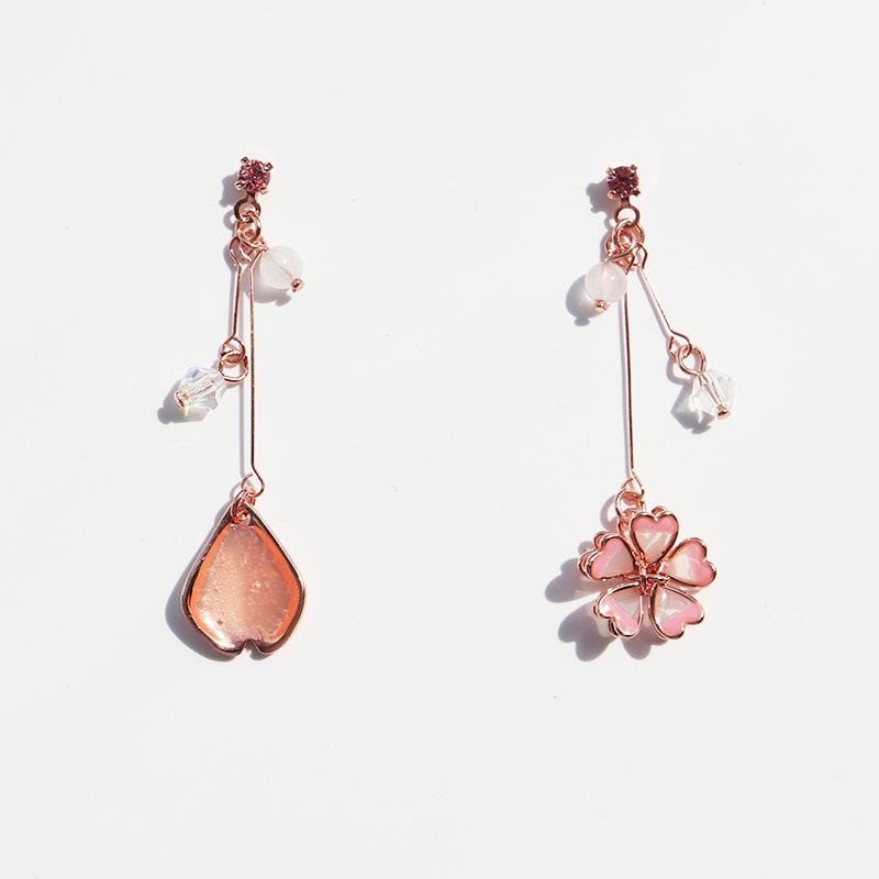 White Tanuki 925银针 Drop of Sakura Earrings