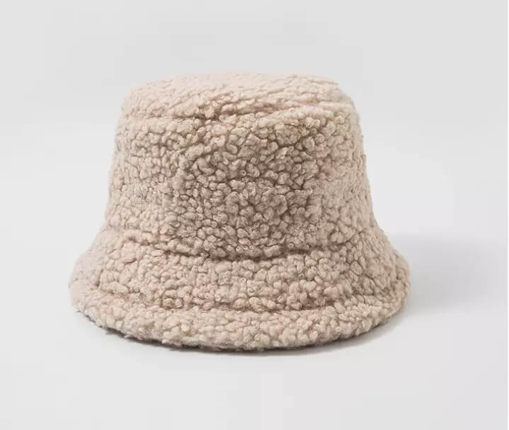 White Tanuki Beige Teddy Bucket Hat