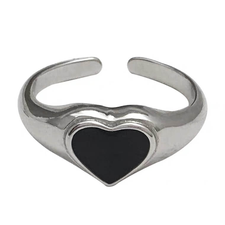 White Tanuki Black Heart Ring