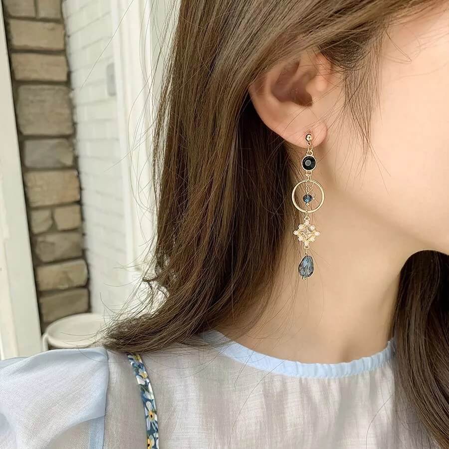 White Tanuki Blue Moon Earrings
