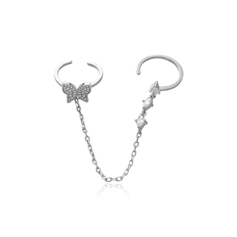 White Tanuki Butterfly with Chain Ring