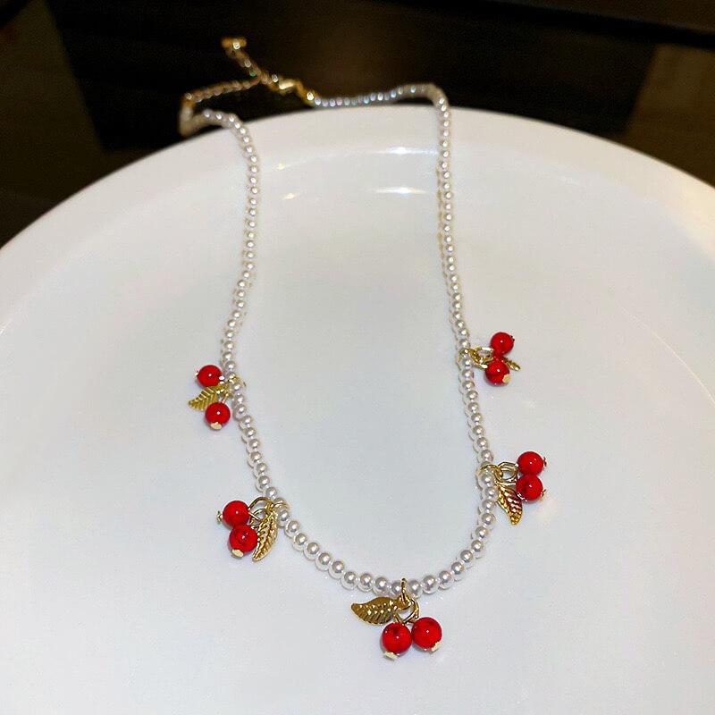 White Tanuki Cherry Pearl Necklace