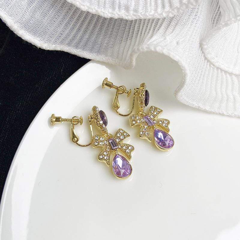 White Tanuki Clip (Non-Pierced Ears) Royal Purple Earrings