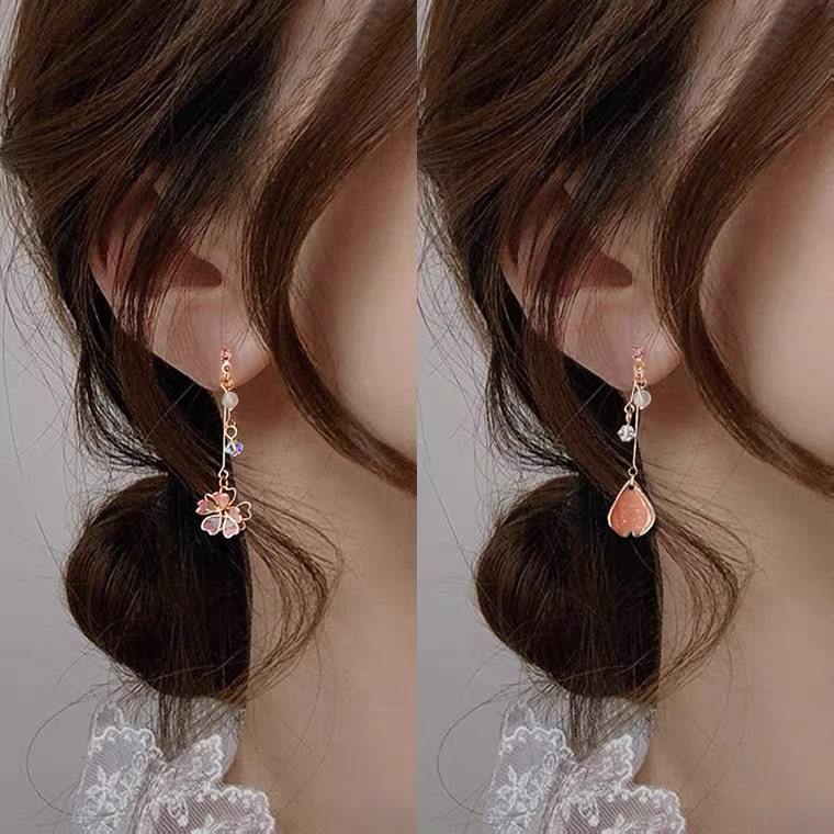 White Tanuki Drop of Sakura Earrings