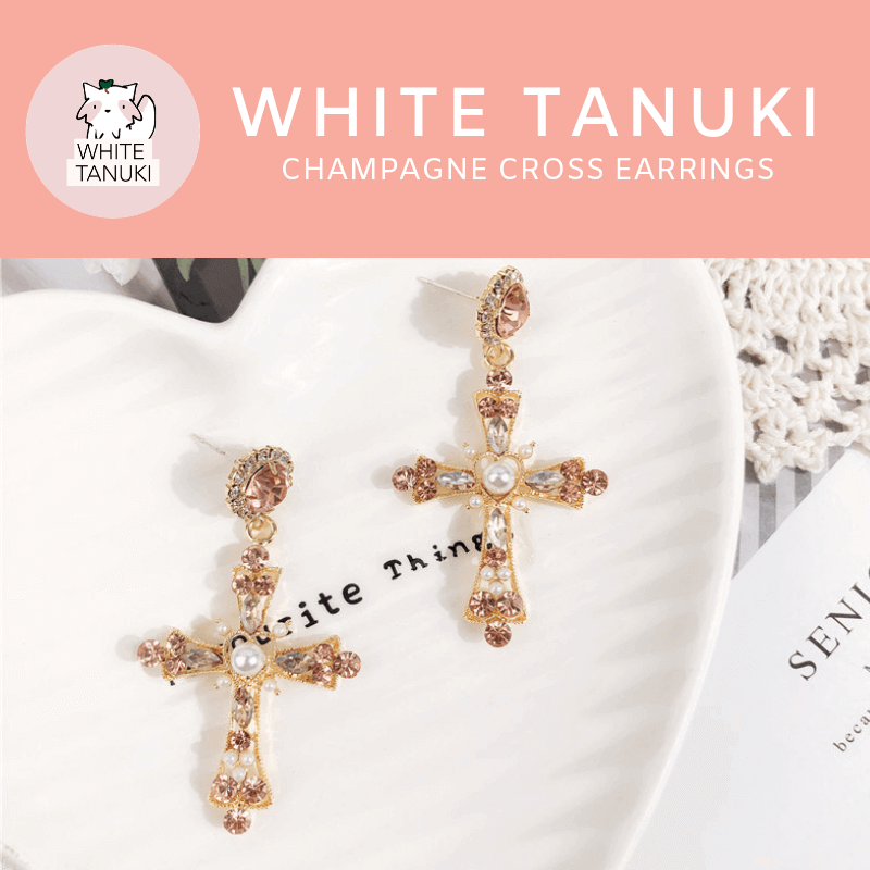 White Tanuki Earring Champagne Cross Earrings