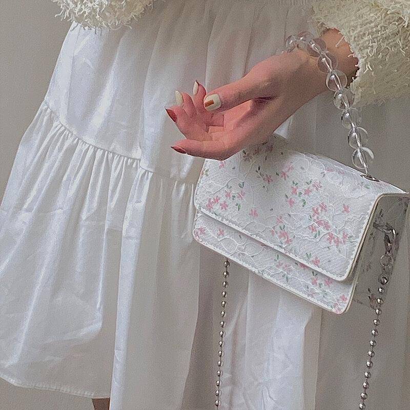 White Tanuki Floral Rain Shoulder Bag