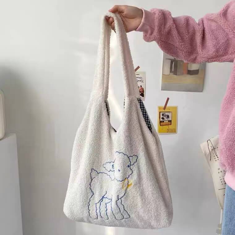 White Tanuki Mary's Lamb Tote Bag