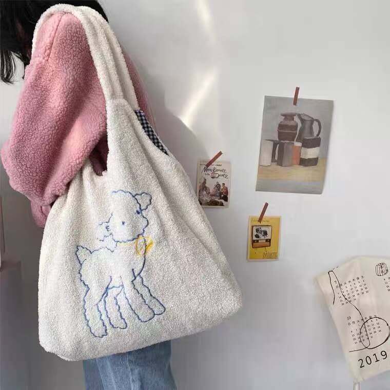 White Tanuki Mary's Lamb Tote Bag