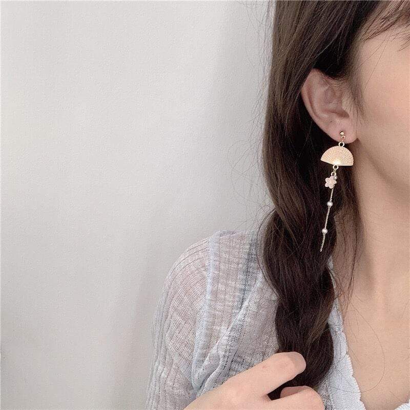 White Tanuki Sakura Cat Earrings