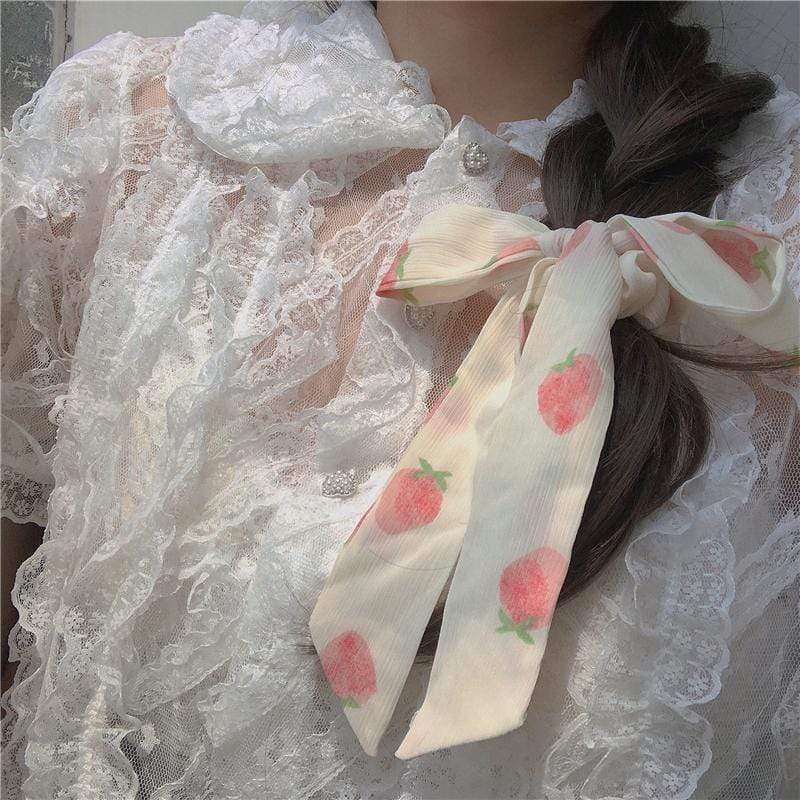 White Tanuki Strawberry Bow Scrunchies