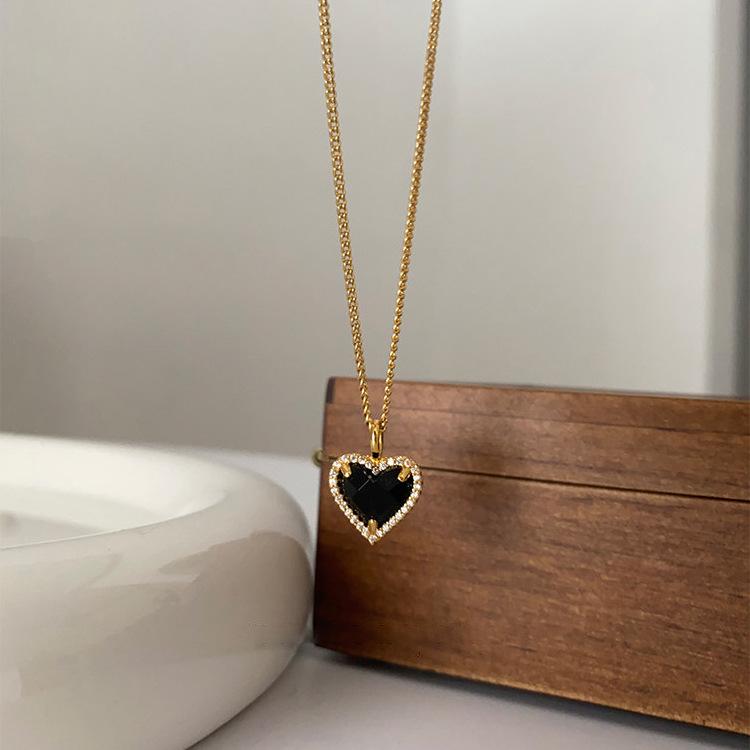 White Tanuki Black Heart Pendant Necklace