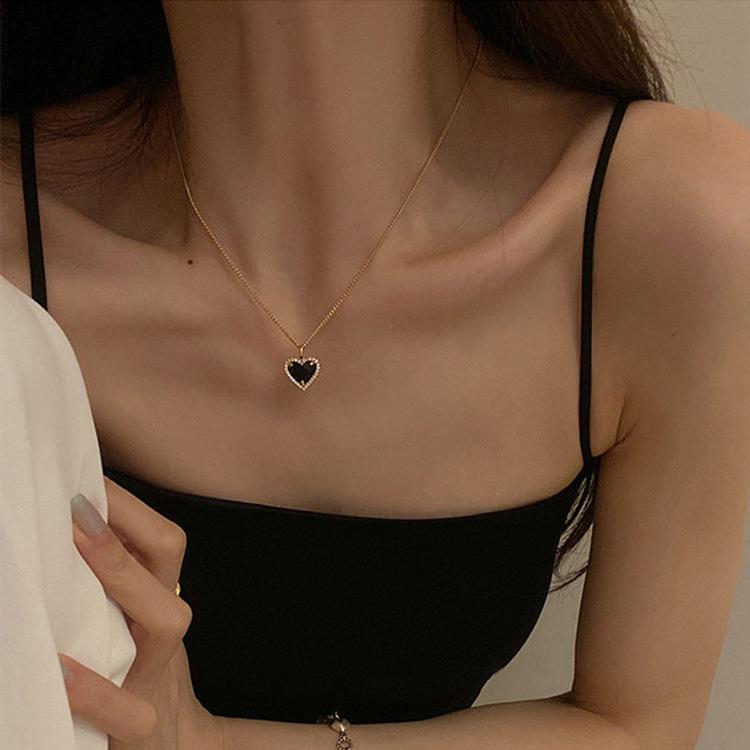 White Tanuki Black Heart Pendant Necklace