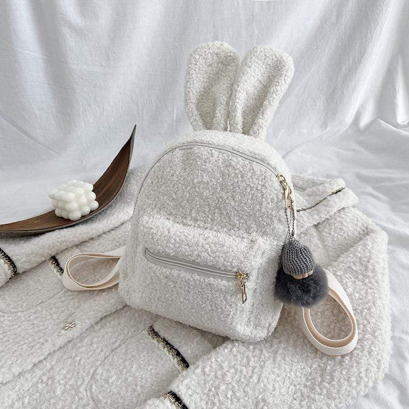 White Tanuki 白色 Fluffy Bunny Backpack