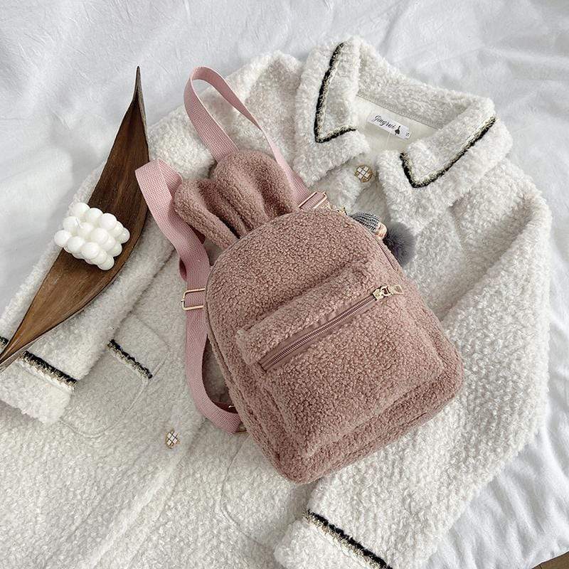 White Tanuki 粉色 Fluffy Bunny Backpack