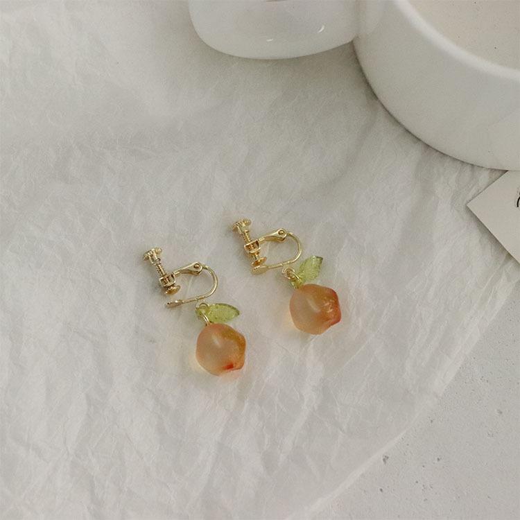 White Tanuki Glass Peach Earrings