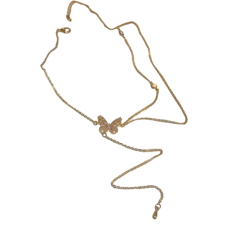 White Tanuki Gold Butterfly Necklace