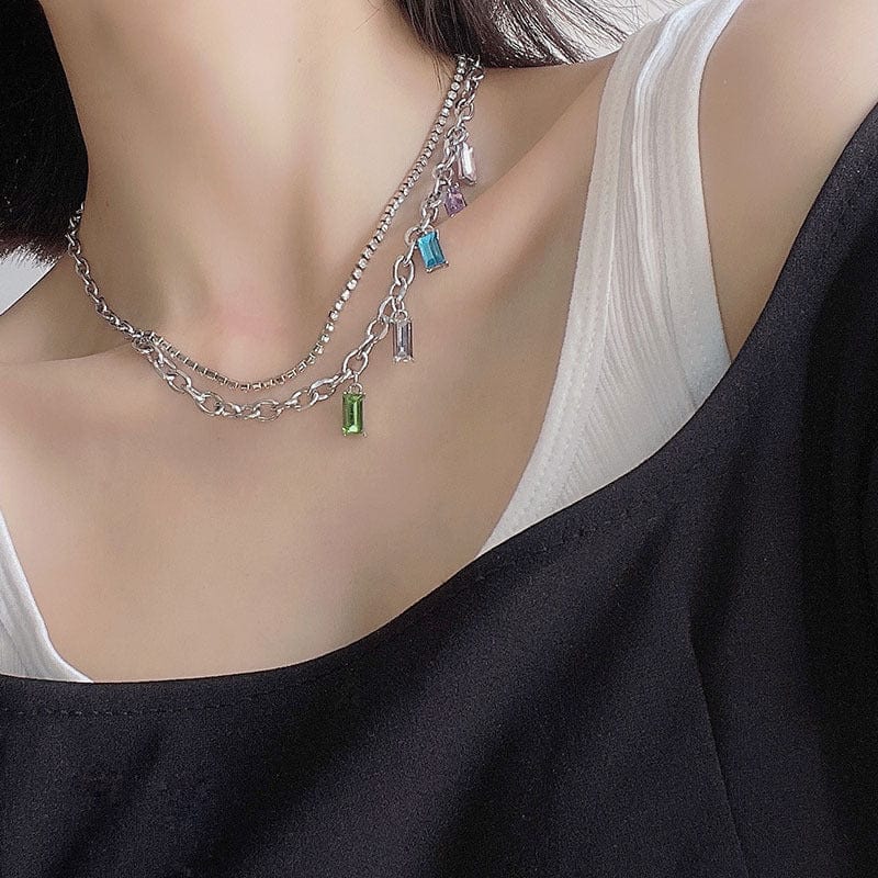 White Tanuki Layered Gems Necklace