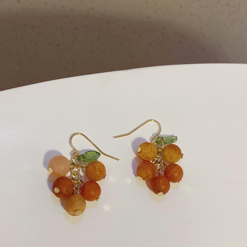 White Tanuki Red Grapes Earrings