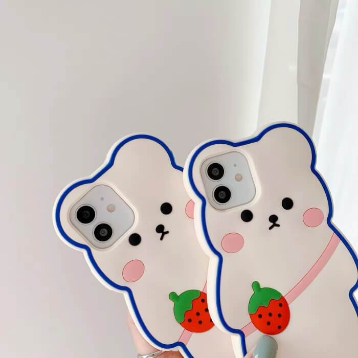White Tanuki 3D Strawberry Kuma Phone Case