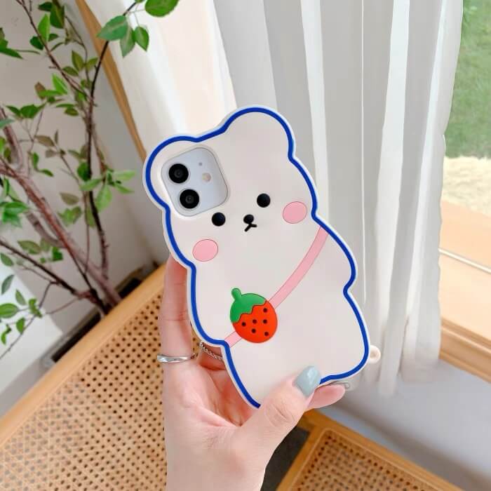 White Tanuki 3D Strawberry Kuma Phone Case