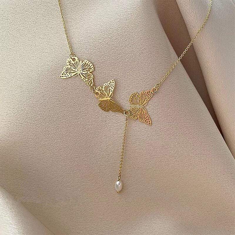 White Tanuki A Flight of Butterflies Necklace