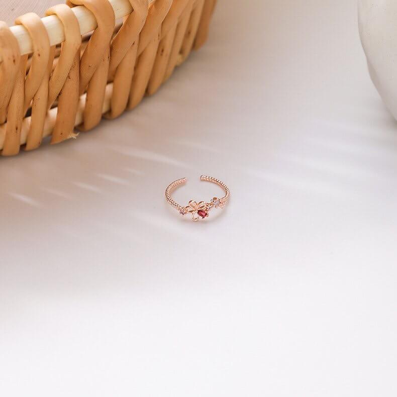 White Tanuki A / Standard Pink Floral Rings