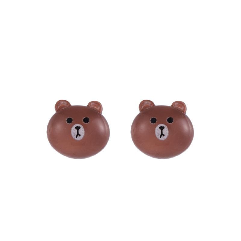 White Tanuki 银针一对A487 Teddy Bear Stud Earrings