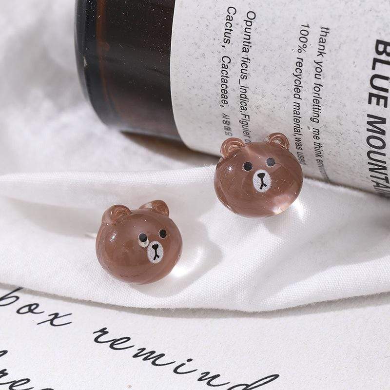 White Tanuki 银针一对A487 Teddy Bear Stud Earrings