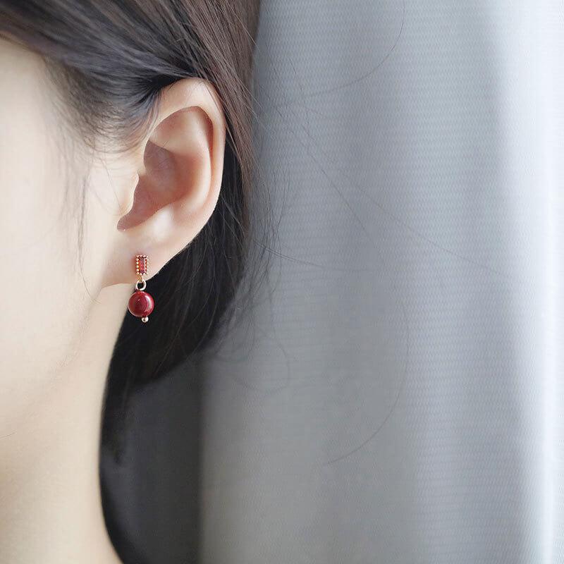 White Tanuki Asymmetric Ruby Earrings