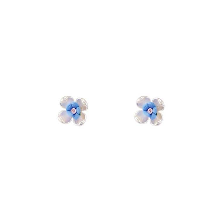 White Tanuki Baby Blue Earrings