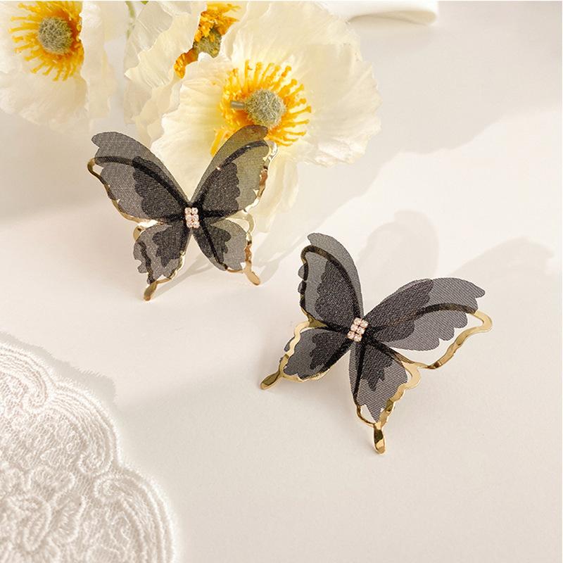 White Tanuki Black Gilded Butterflies Earrings