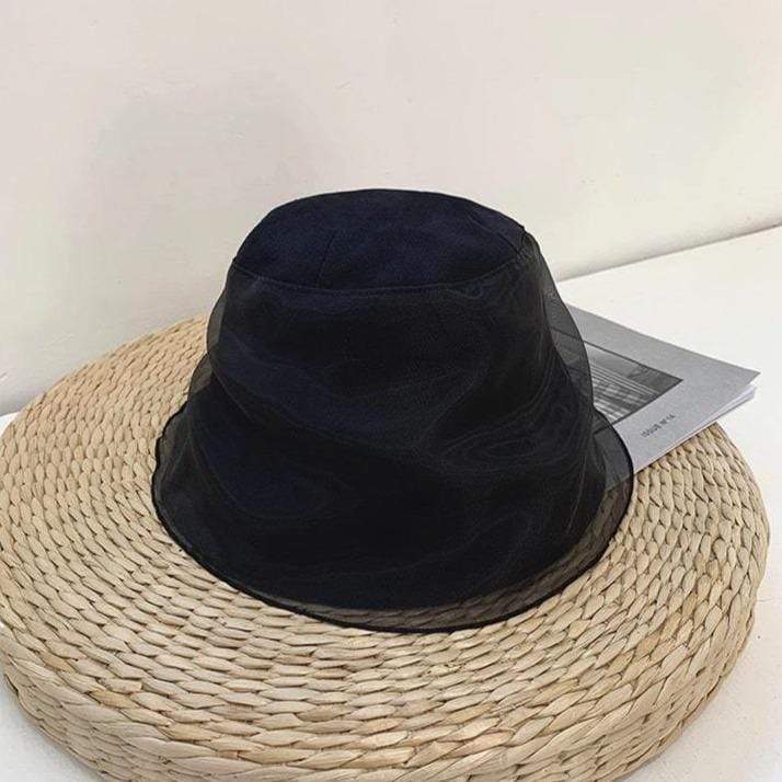 White Tanuki Black Mesh Bucket Hat
