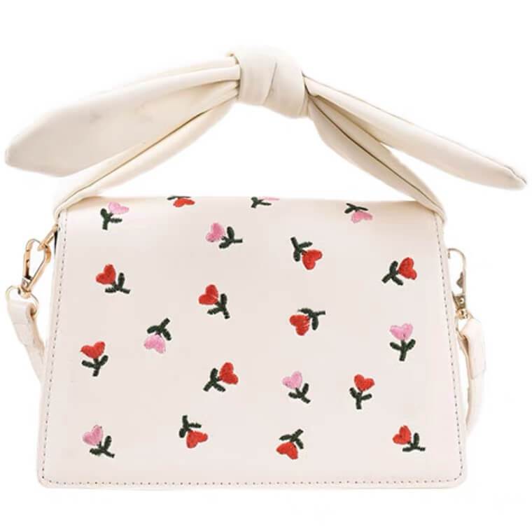 White Tanuki Blooming Hearts Shoulder Bag