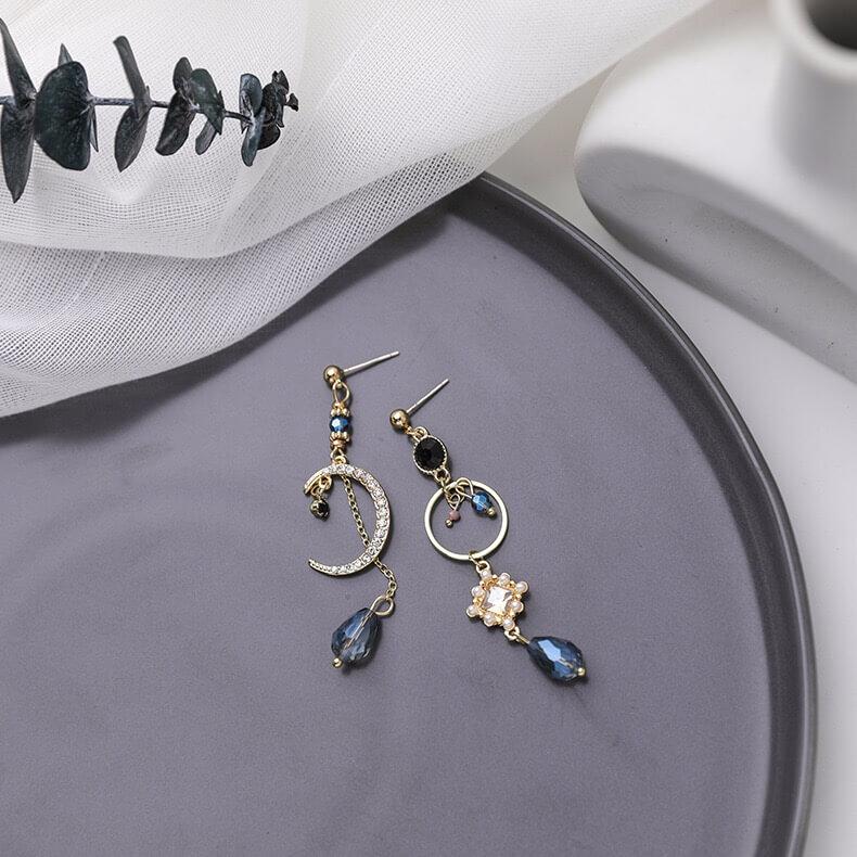 White Tanuki Blue Moon Earrings
