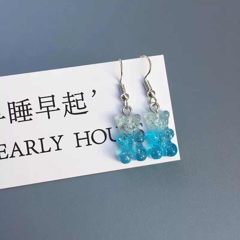 White Tanuki Blue Ombre Gummy Bear Earrings