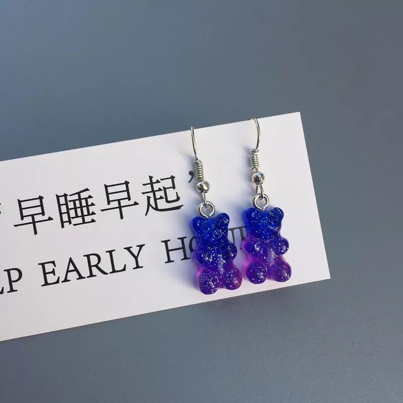 White Tanuki Blue - Purple Ombre Gummy Bear Earrings