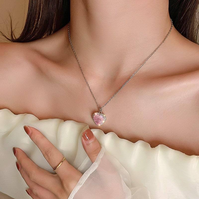 White Tanuki Blushing Heart Necklace
