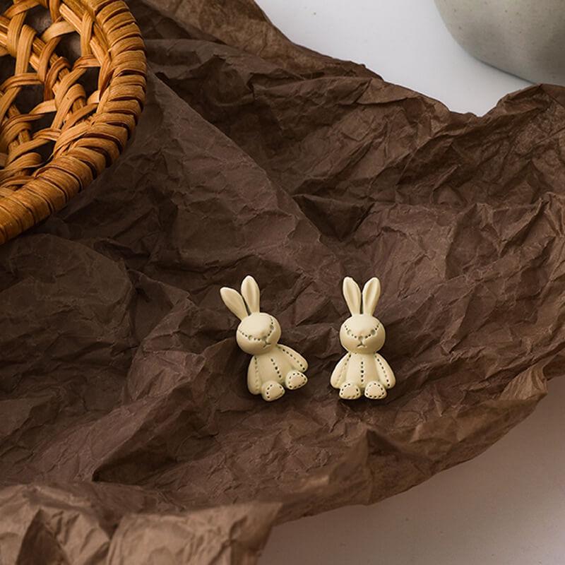 White Tanuki Bunny Plush Earrings