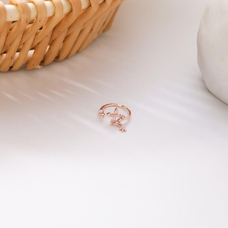 White Tanuki C / Standard Pink Floral Rings