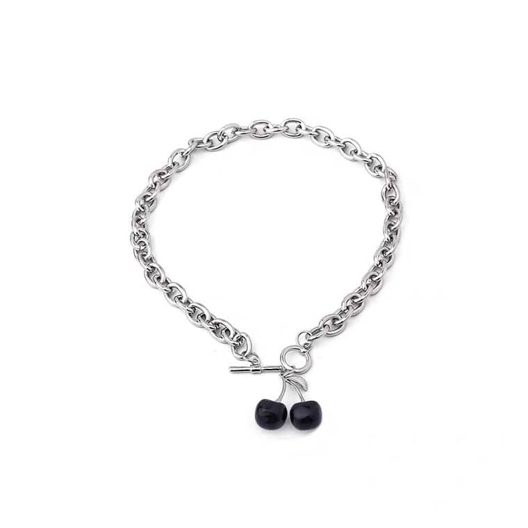 White Tanuki Cherry Chain Necklace