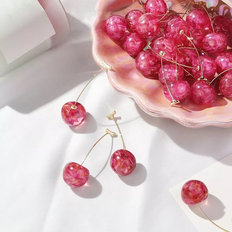 White Tanuki Cherry Earrings