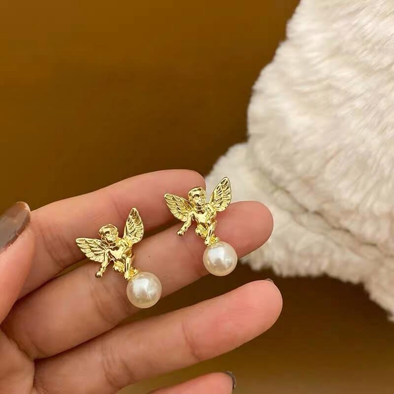 White Tanuki Cherub Earrings