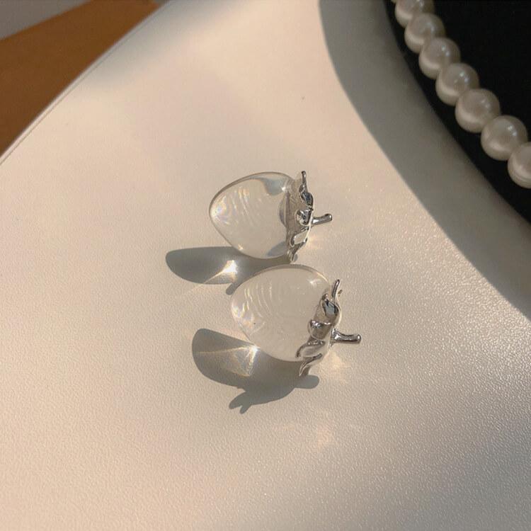 White Tanuki Clear Strawberry Earrings