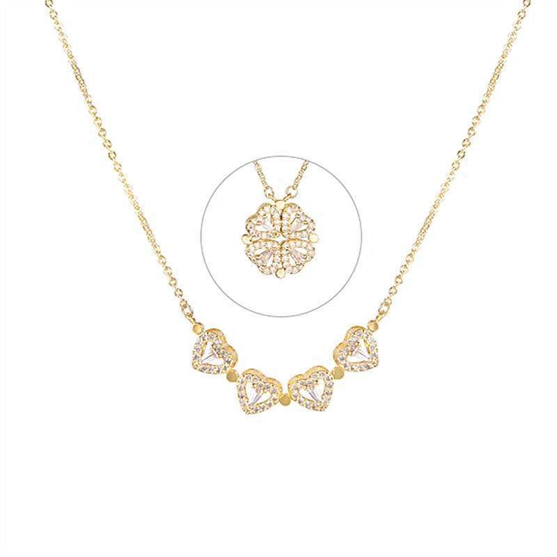 White Tanuki Clover Hearts Necklace