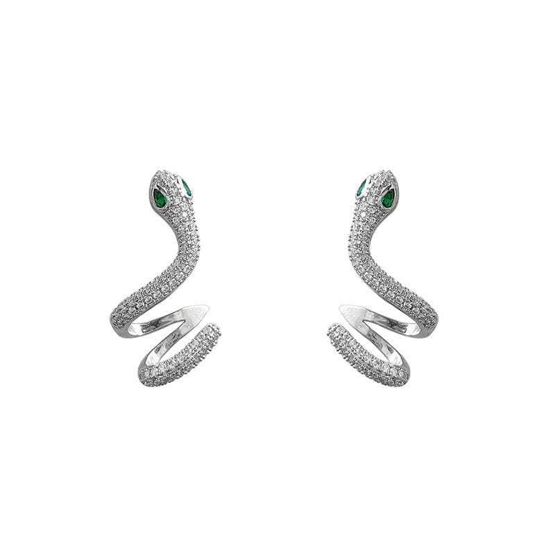 White Tanuki Coiled Snake Ear Cuff