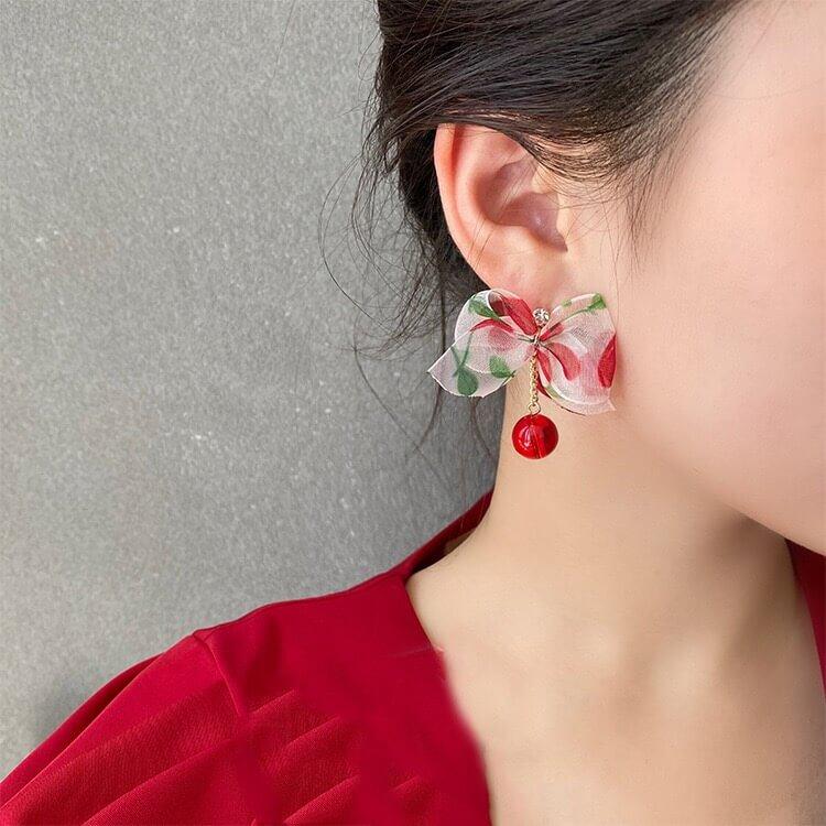 Cranberry Bow Earrings
