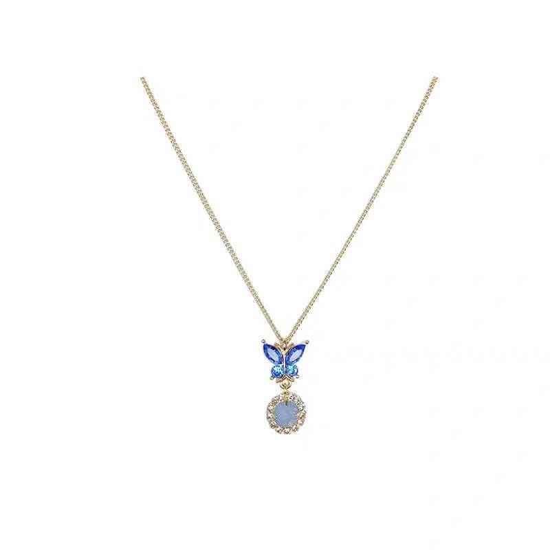 White Tanuki Crystal Butterfly Necklace