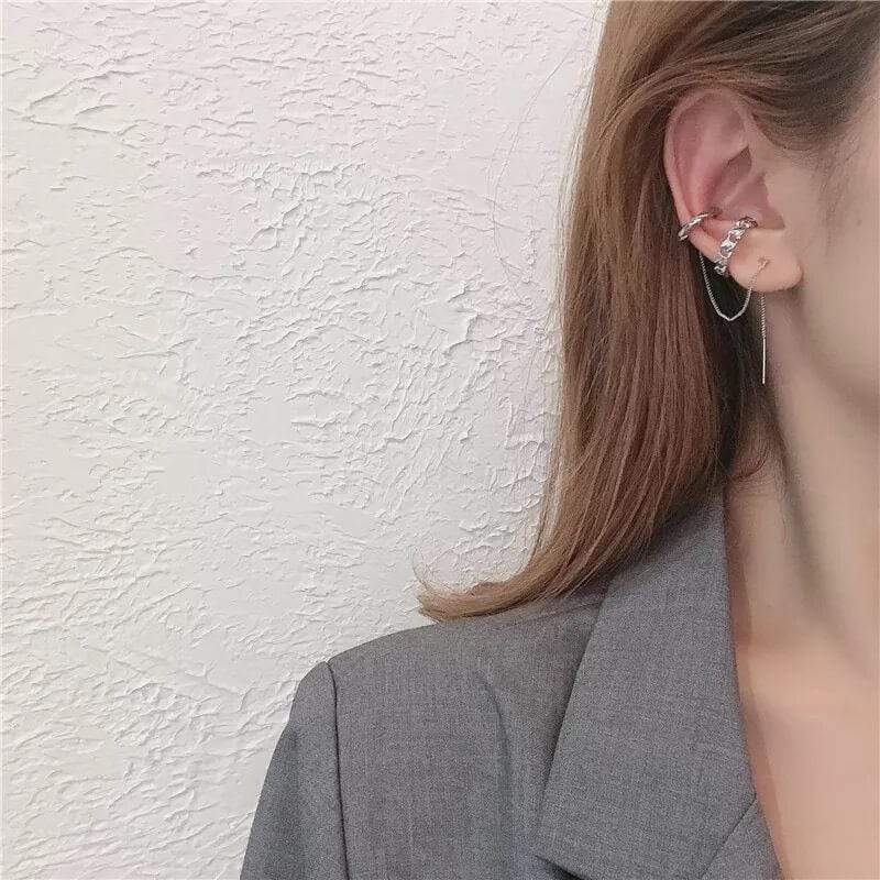 White Tanuki Duo Cuff and Threader Earrings