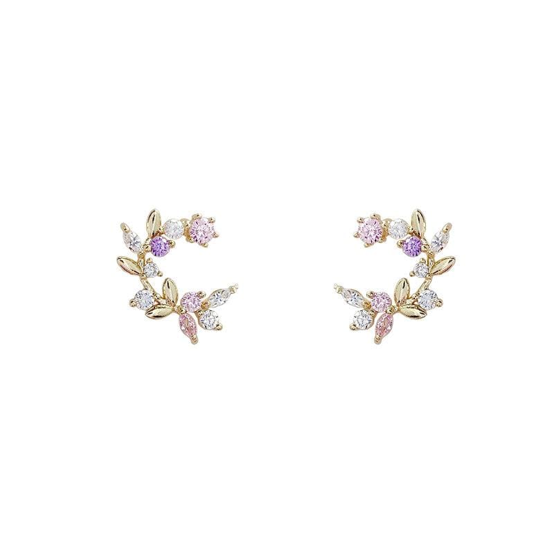 White Tanuki Pink Forest Earrings